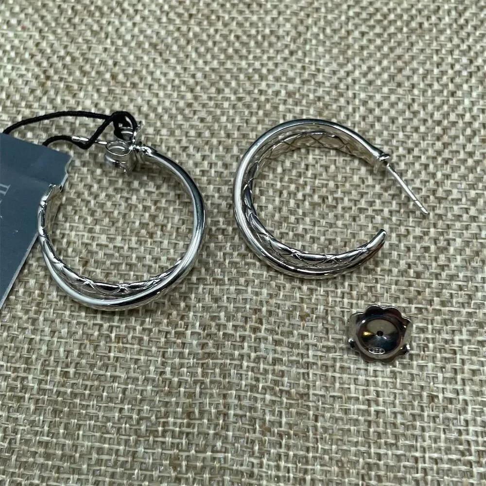New Judith Ripka Sterling Silver Twisted Hoop Earrings Secure Lock Back Gift